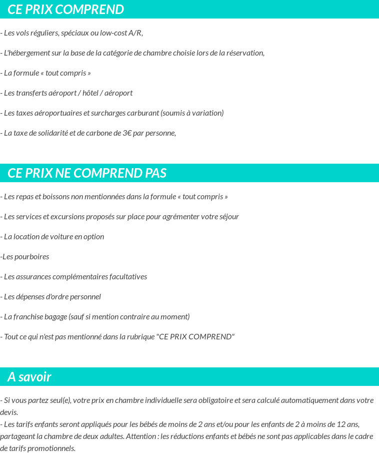 Conditions tarifaires