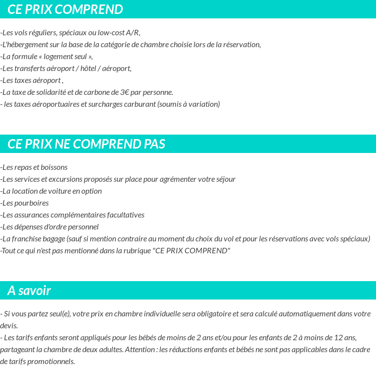 Conditions tarifaires