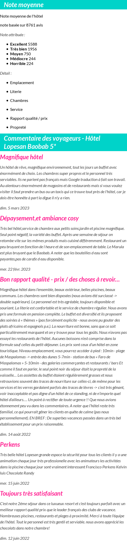 Avis clients