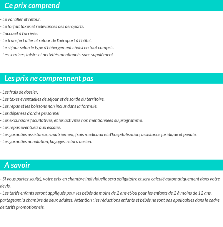 Conditions tarifaires