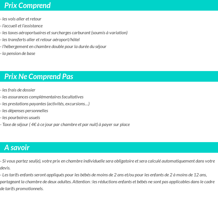 Conditions tarifaires