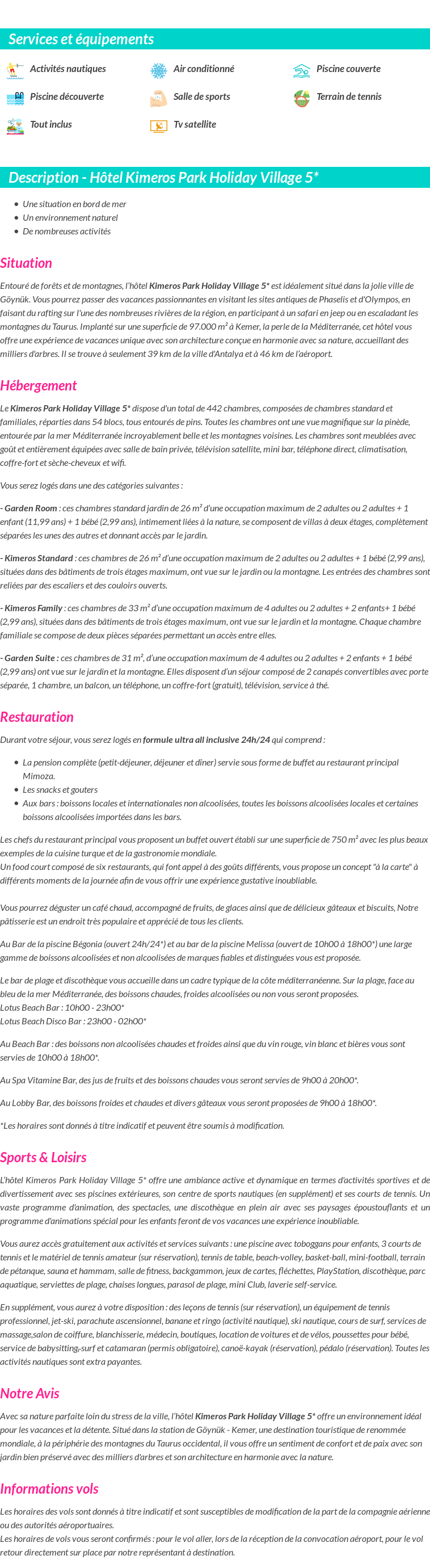 Détails du séjour