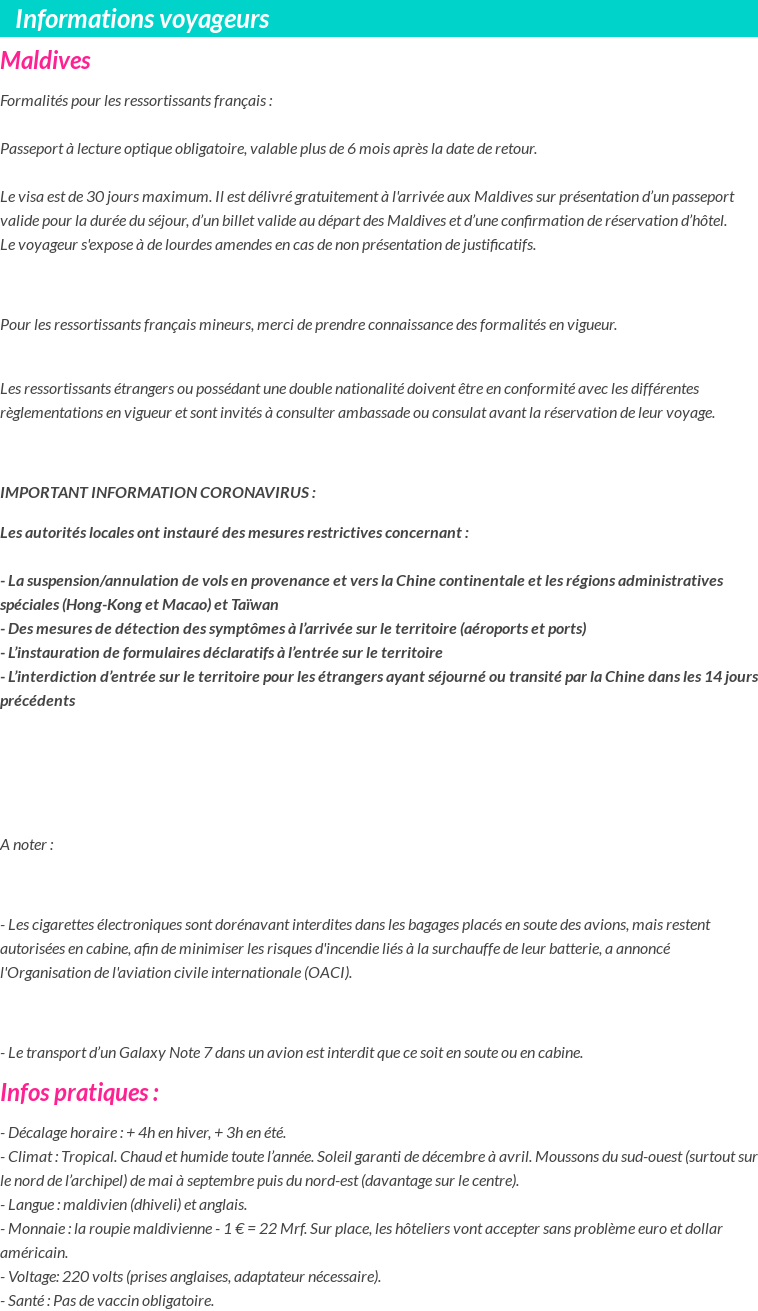 Formalités et infos voyageurs
