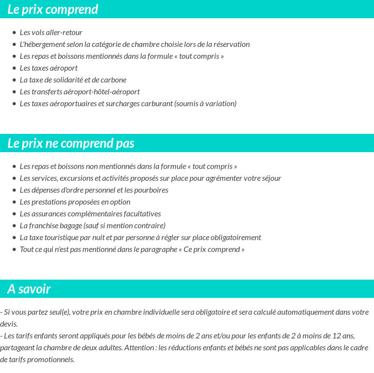 Conditions tarifaires