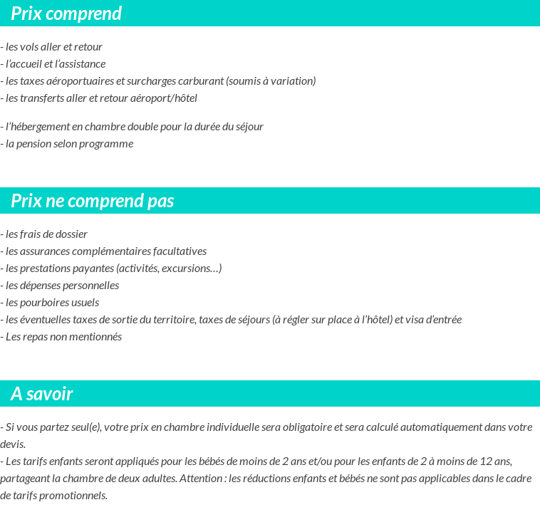 Conditions tarifaires