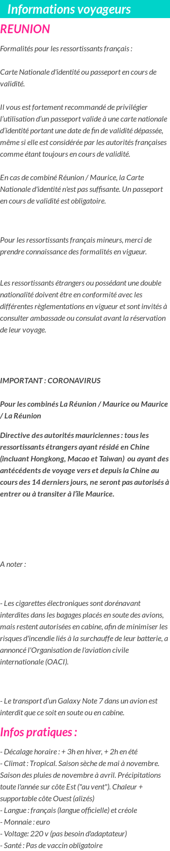 Formalités et infos voyageurs