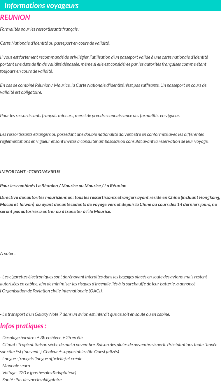 Formalités et infos voyageurs