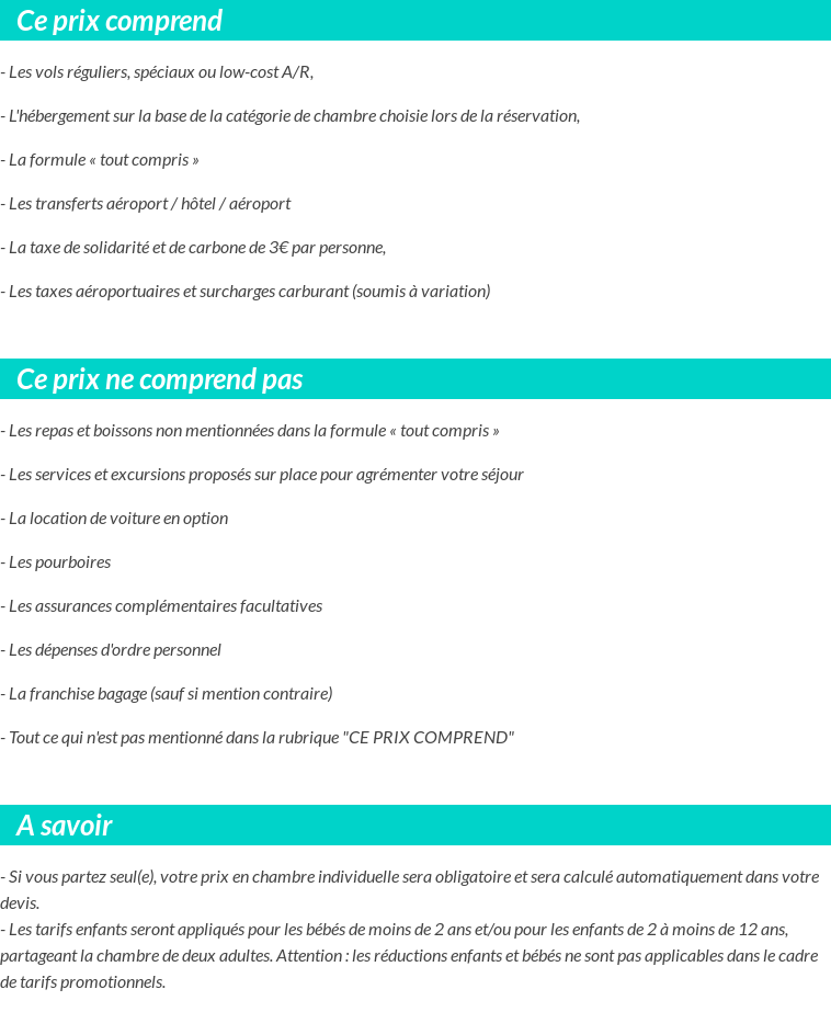 Conditions tarifaires