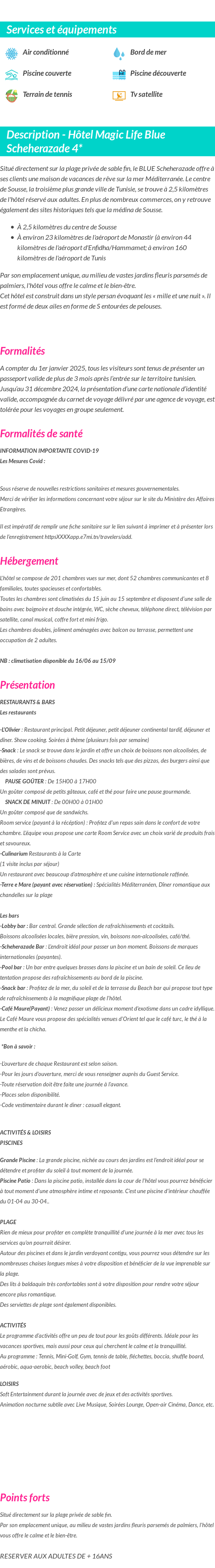 Détails du séjour