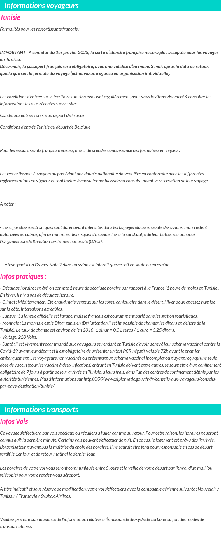 Formalités et infos voyageurs