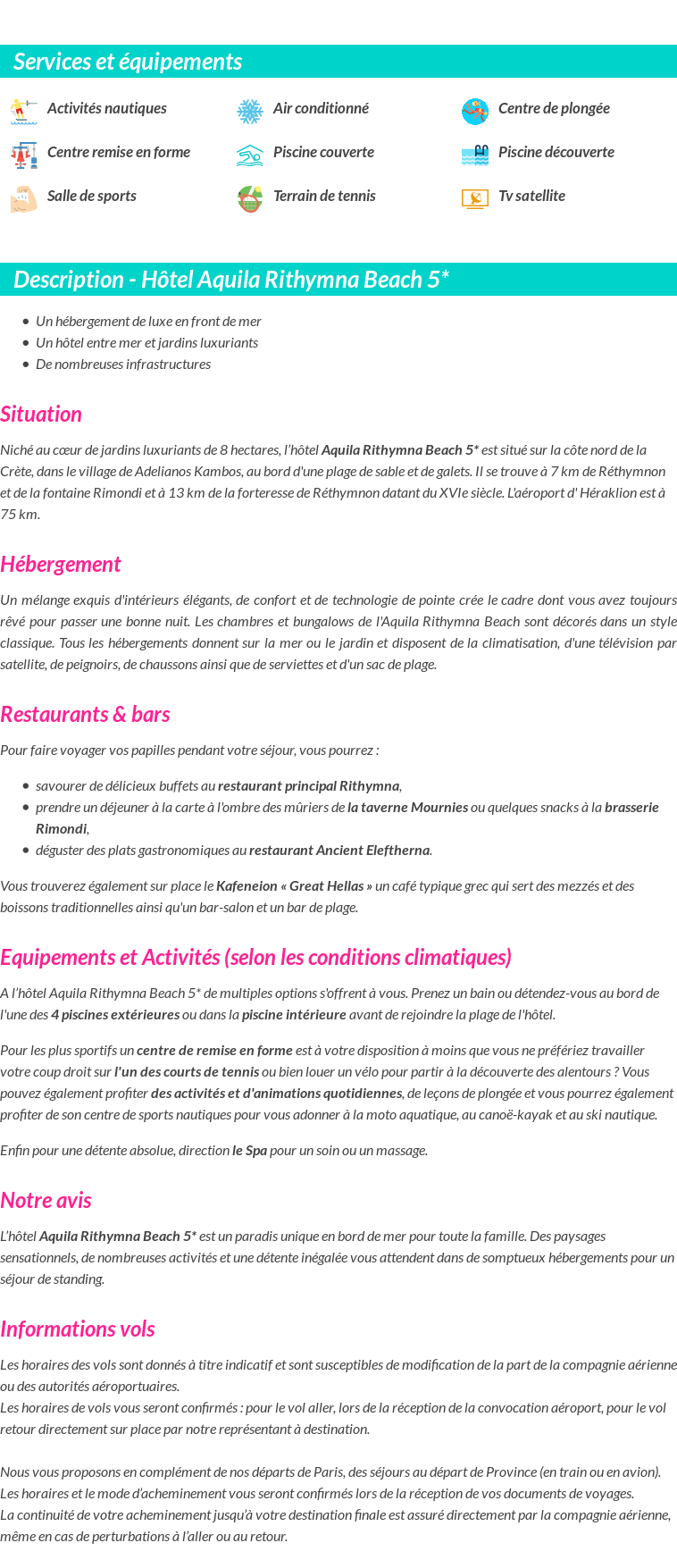 Détails du séjour
