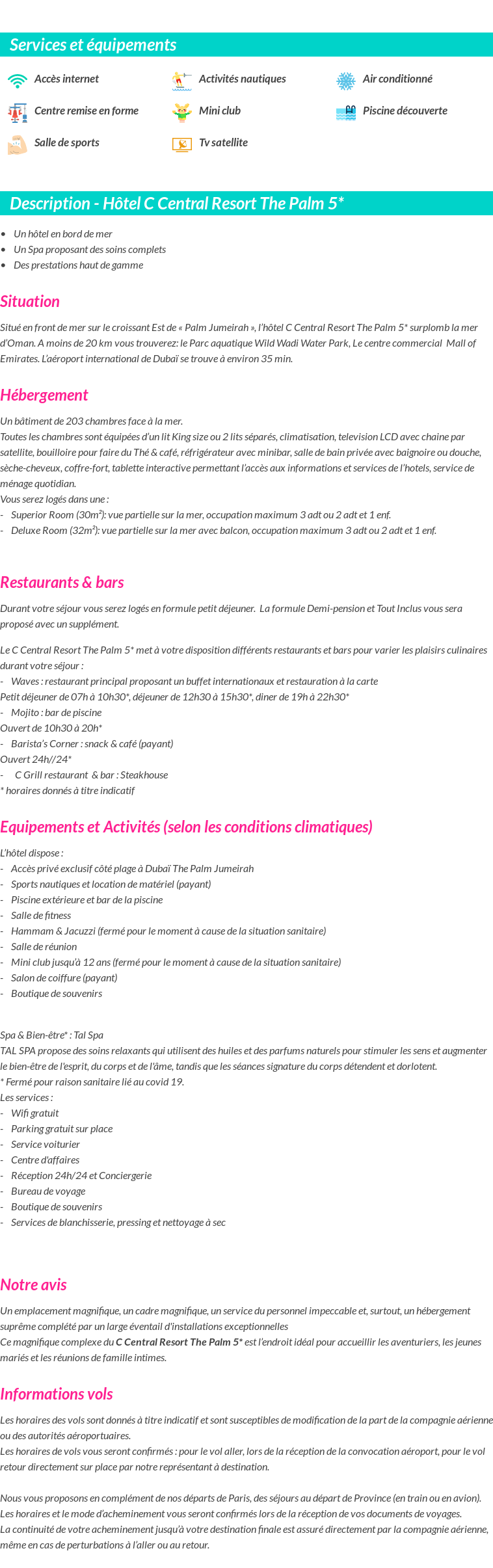 Détails du séjour