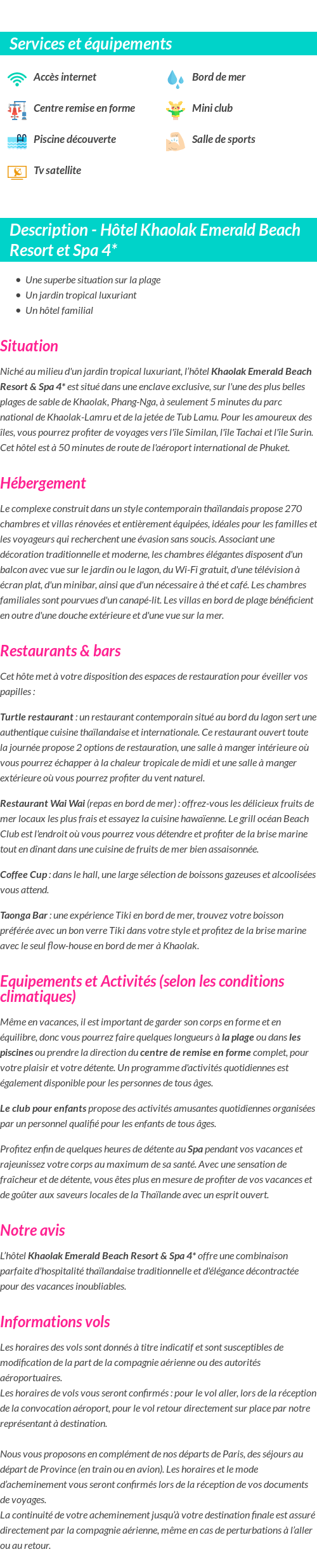 Détails du séjour