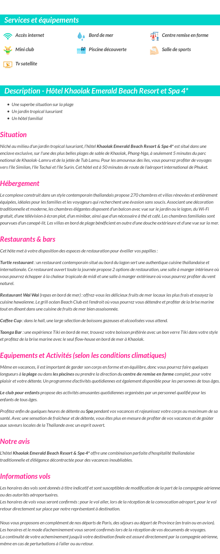 Détails du séjour
