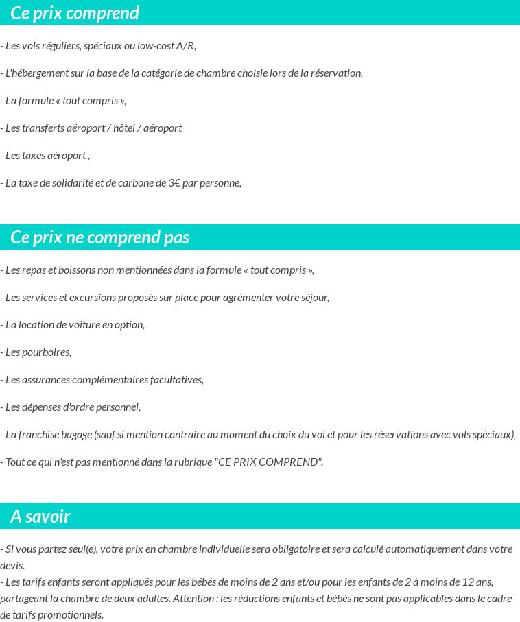 Conditions tarifaires