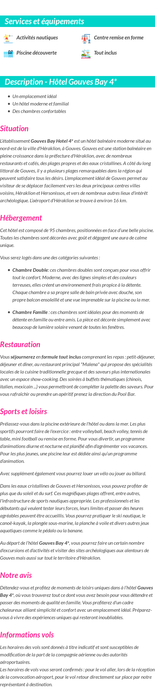 Détails du séjour