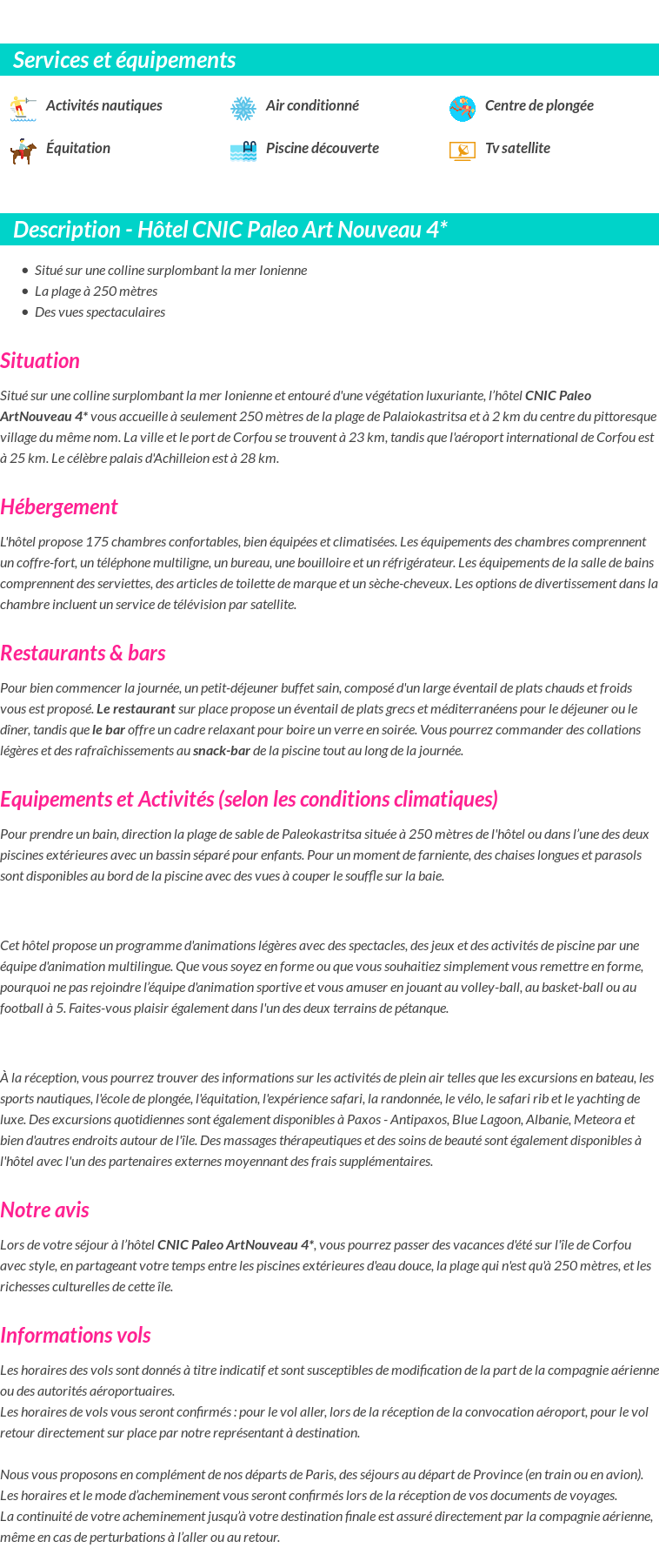 Détails du séjour