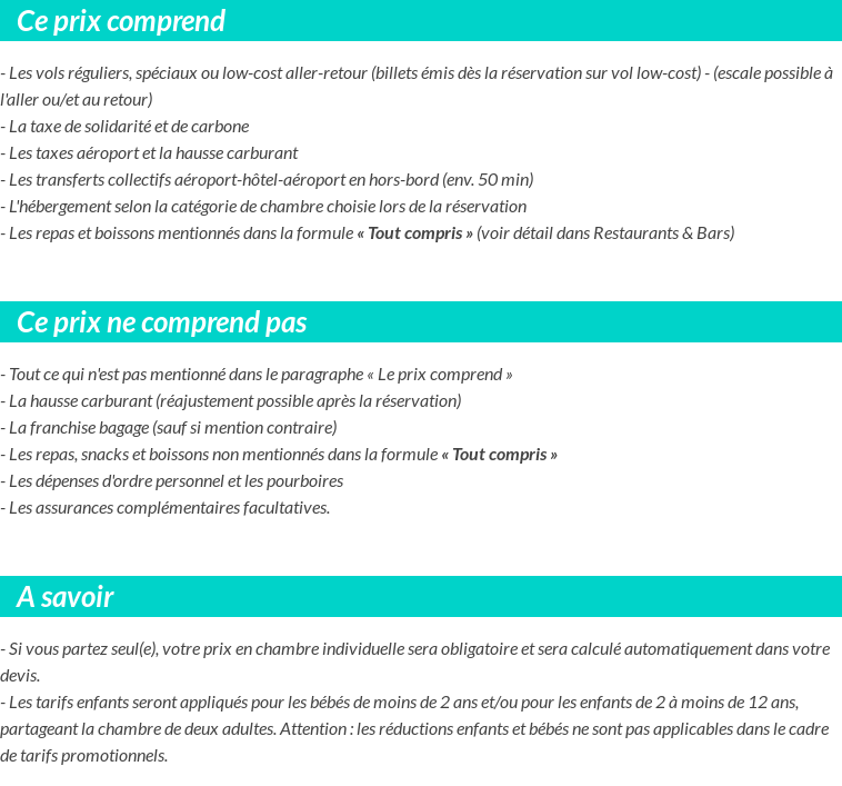 Conditions tarifaires