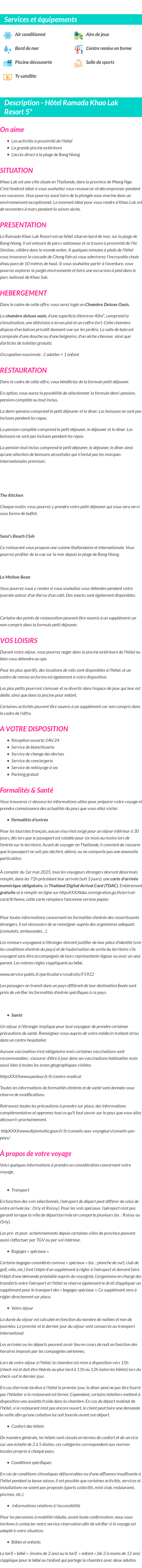 Détails du séjour