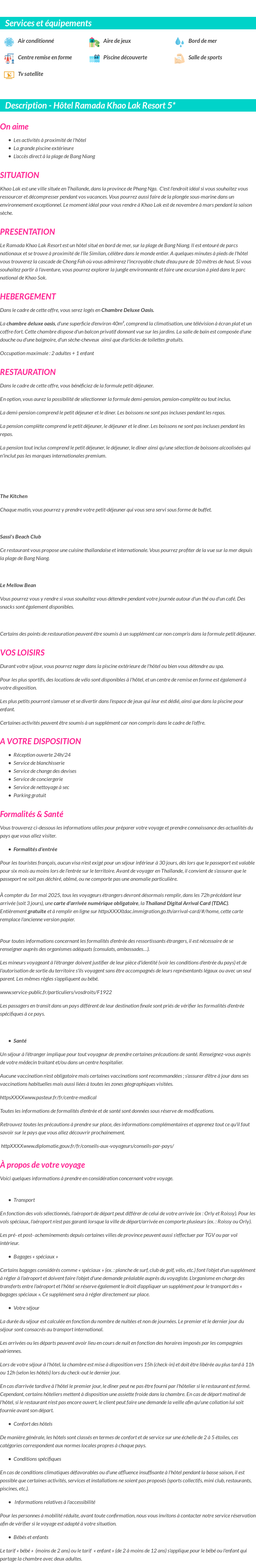 Détails du séjour