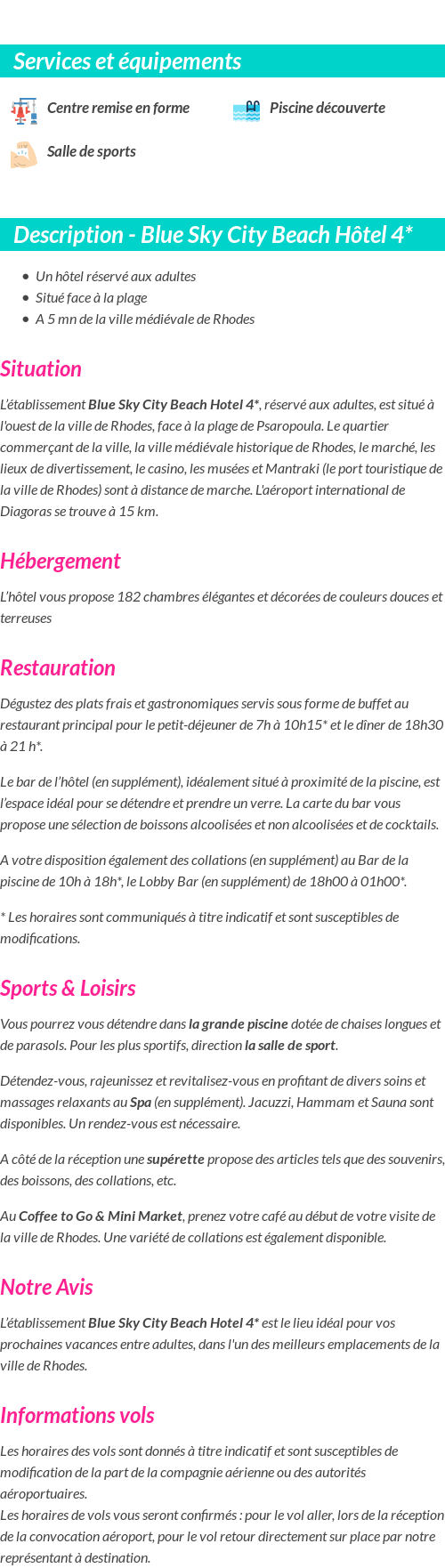 Détails du séjour