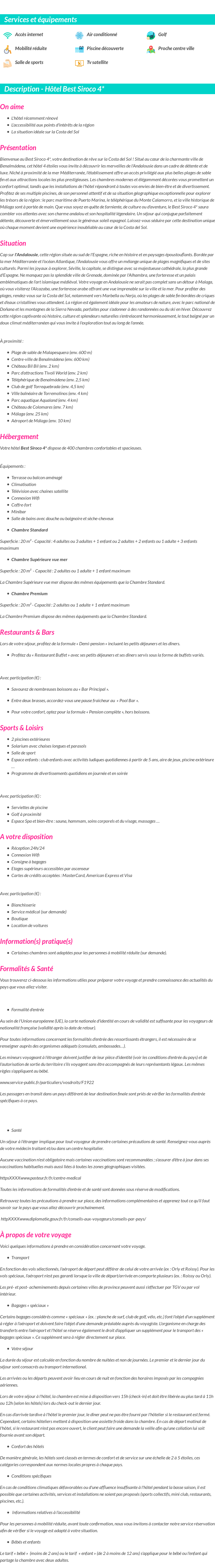 Détails du séjour