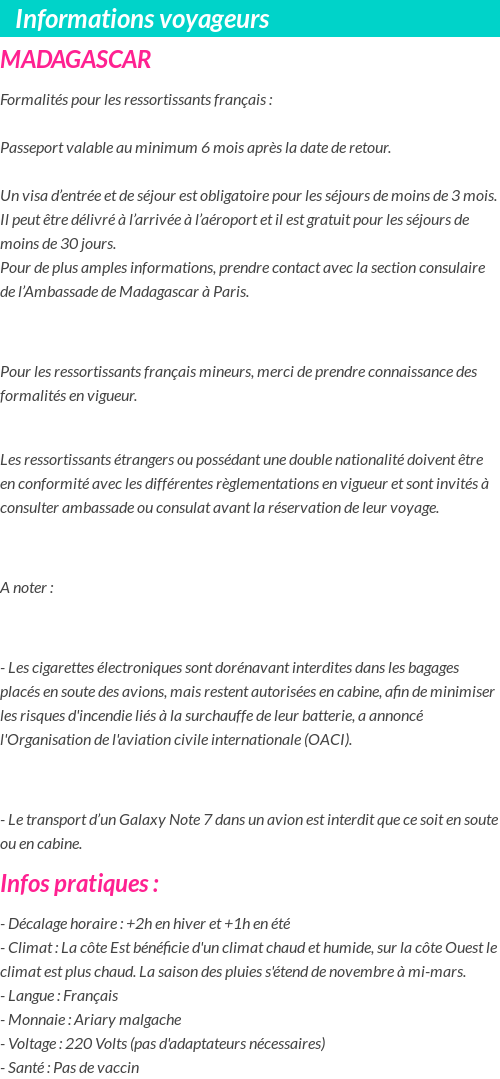 Formalités et infos voyageurs
