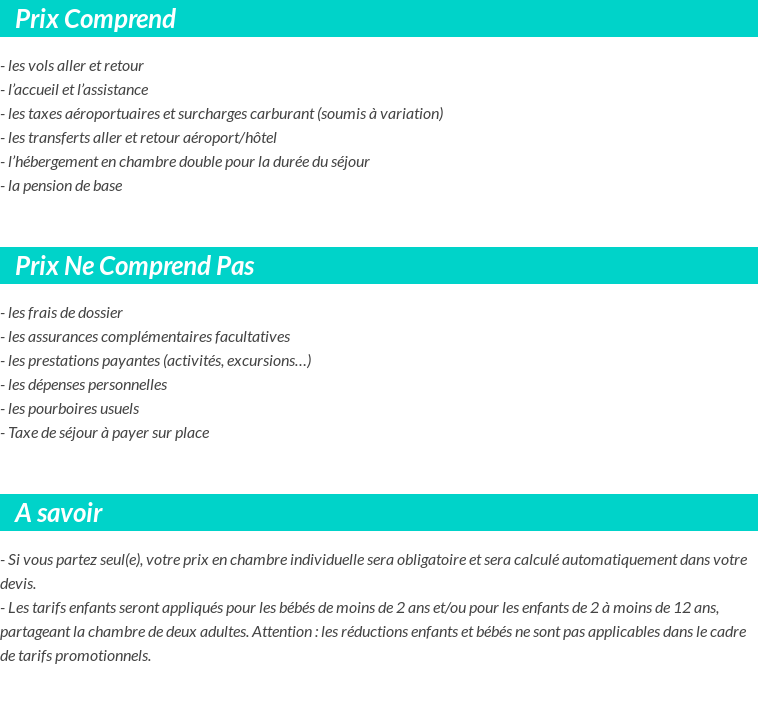 Conditions tarifaires