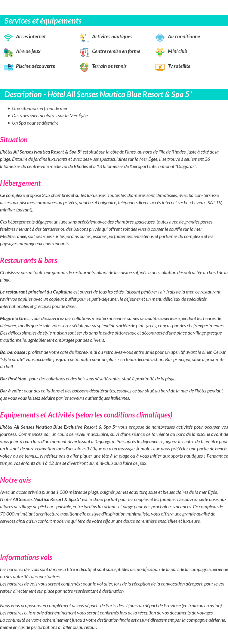 Détails du séjour