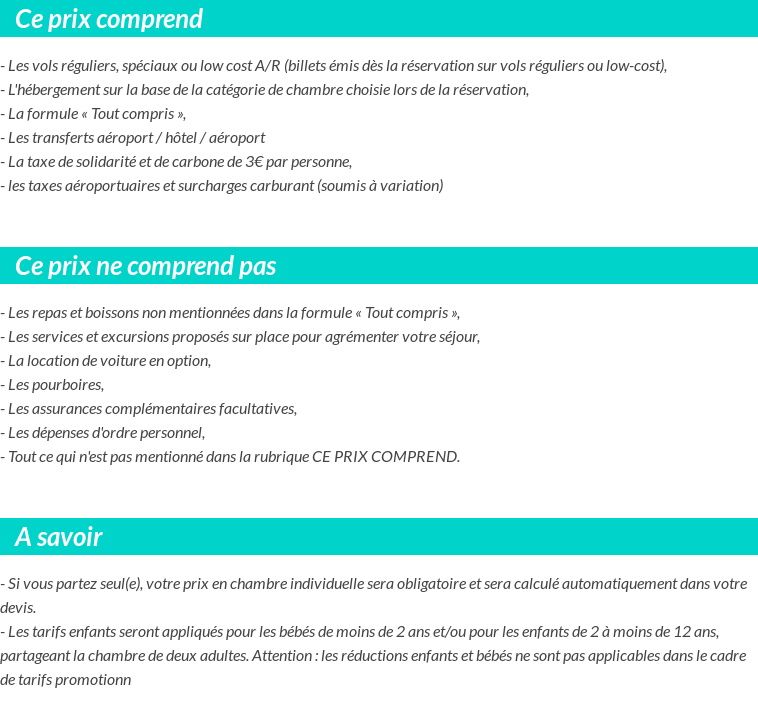 Conditions tarifaires