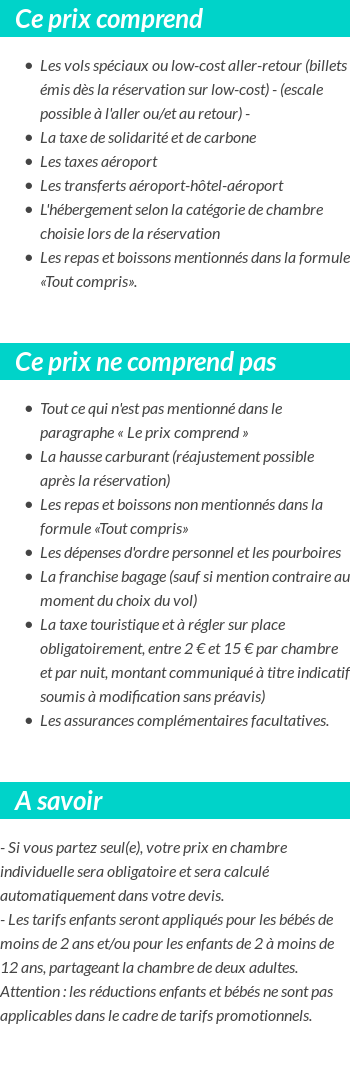 Conditions tarifaires