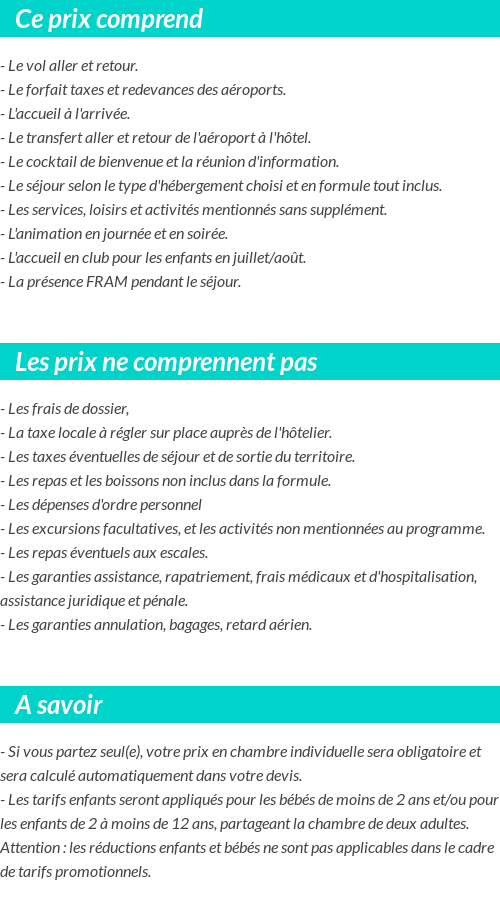 Conditions tarifaires