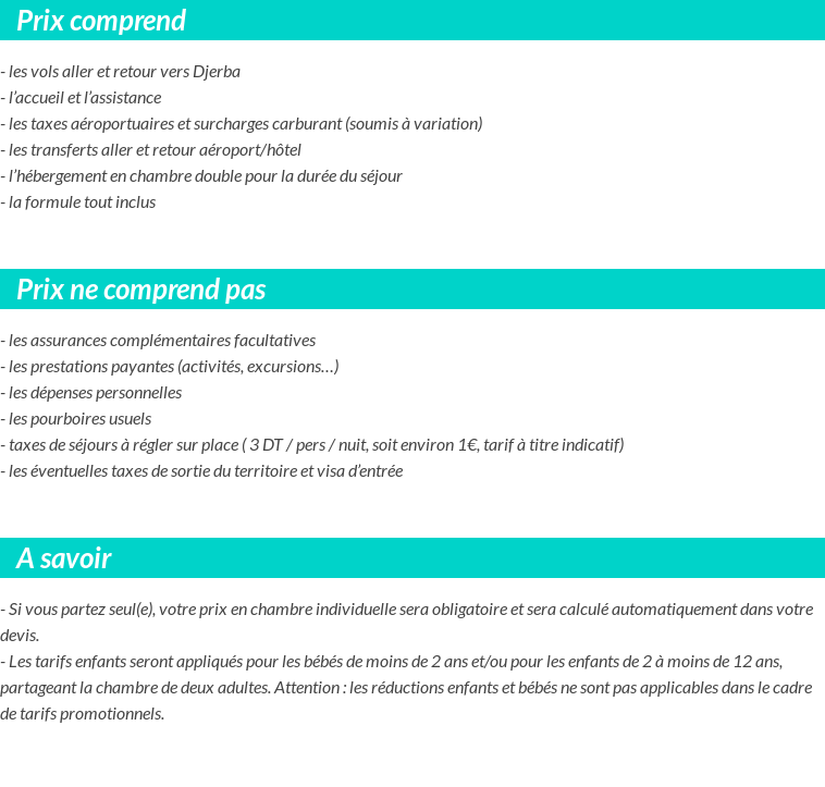 Conditions tarifaires
