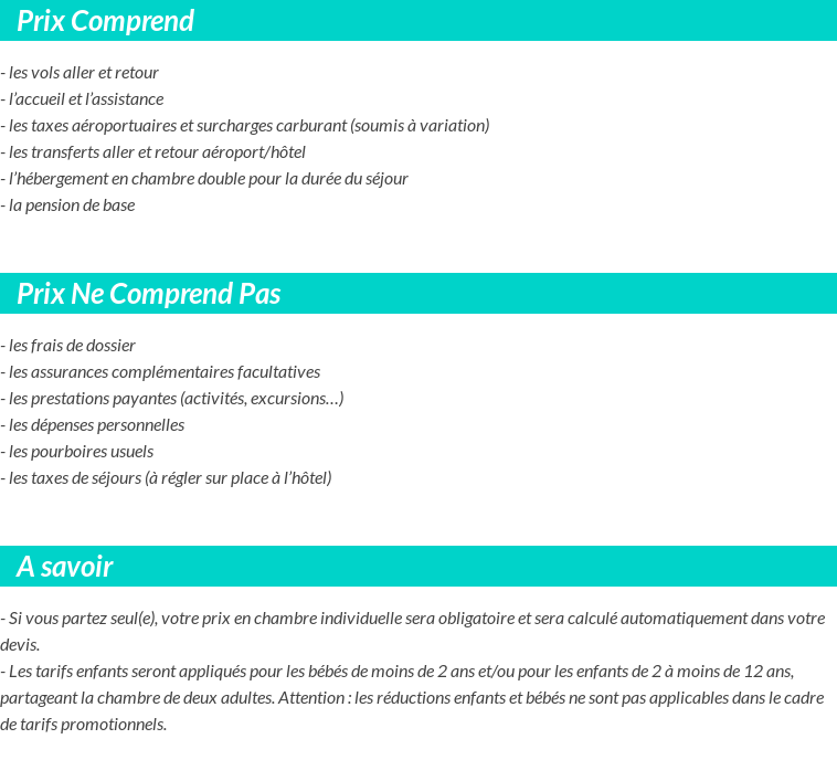 Conditions tarifaires