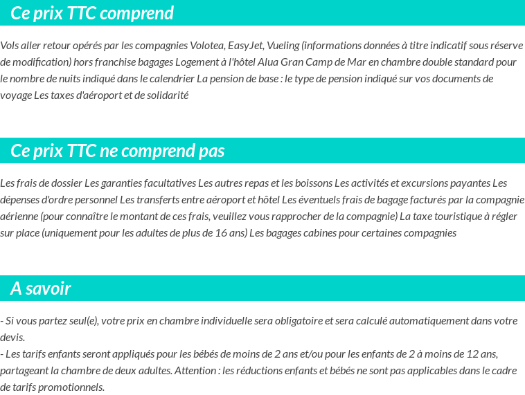 Conditions tarifaires