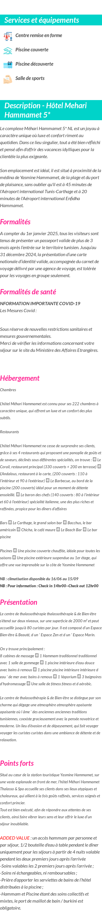 Détails du séjour