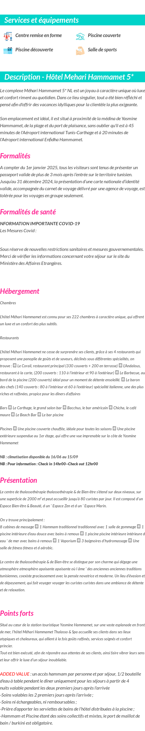 Détails du séjour