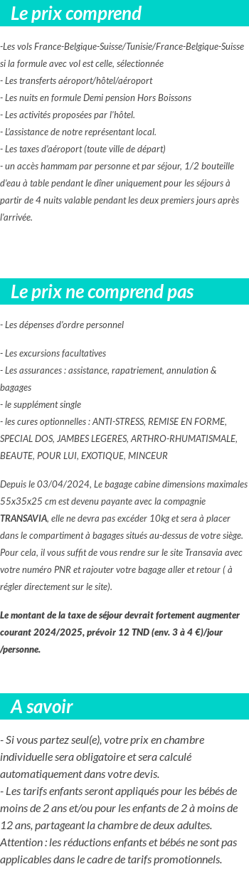 Conditions tarifaires