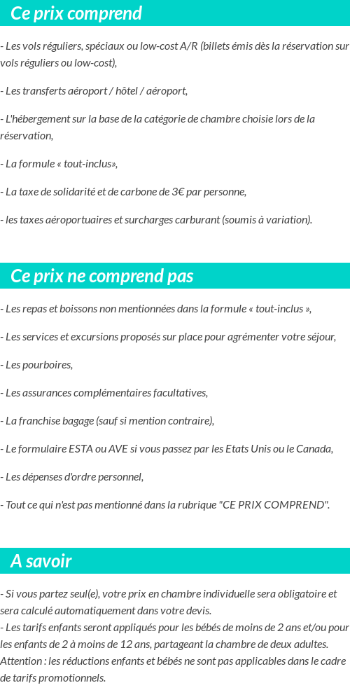 Conditions tarifaires