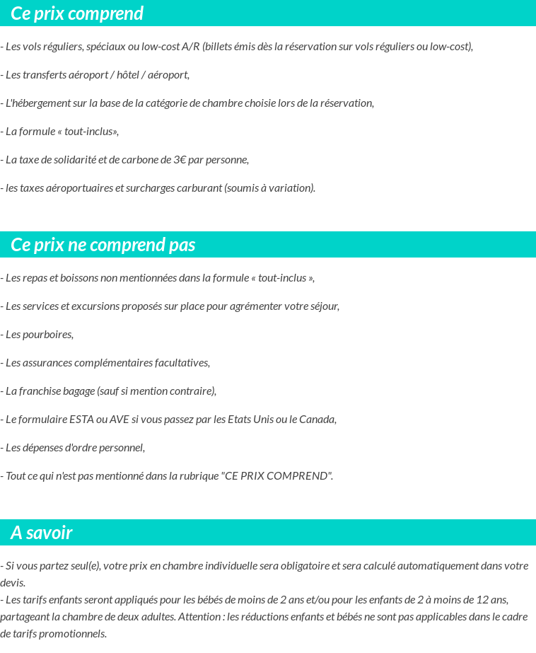 Conditions tarifaires