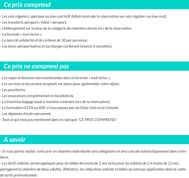 Conditions tarifaires