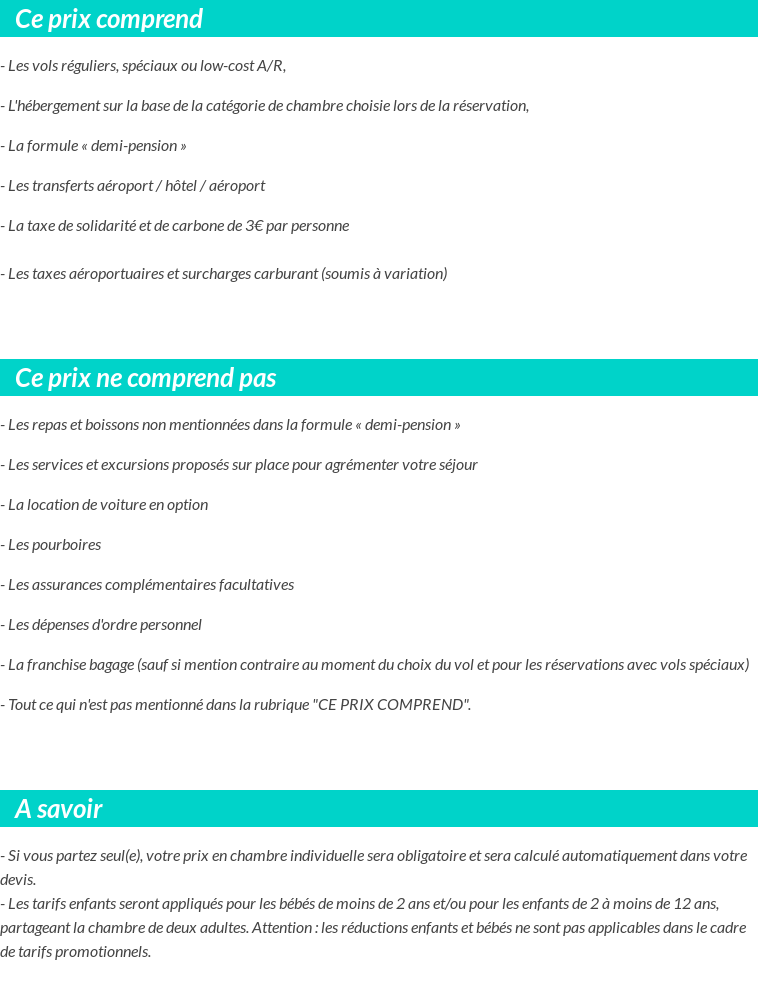 Conditions tarifaires