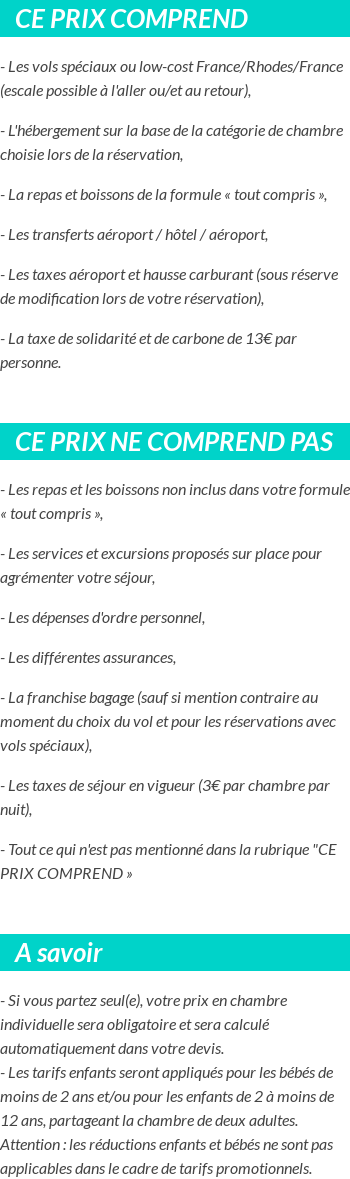 Conditions tarifaires