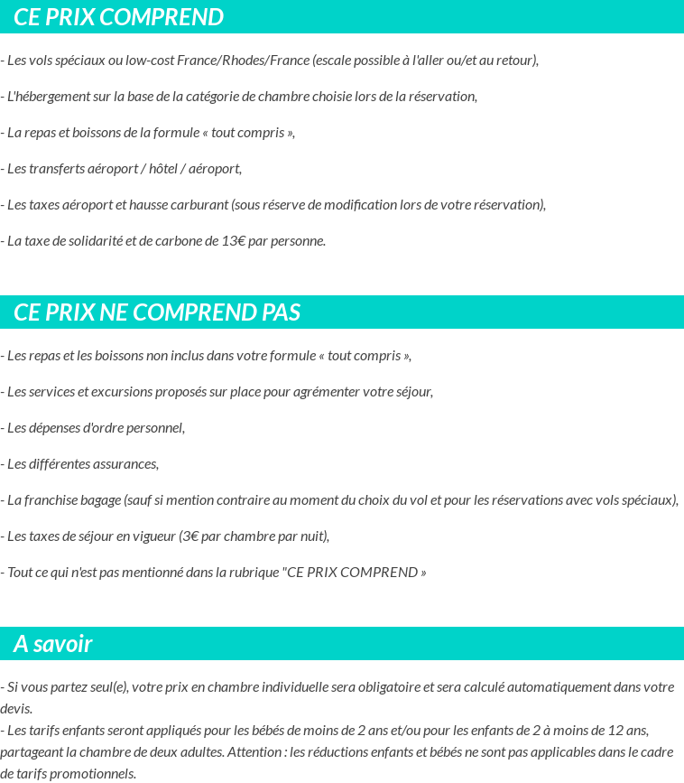 Conditions tarifaires