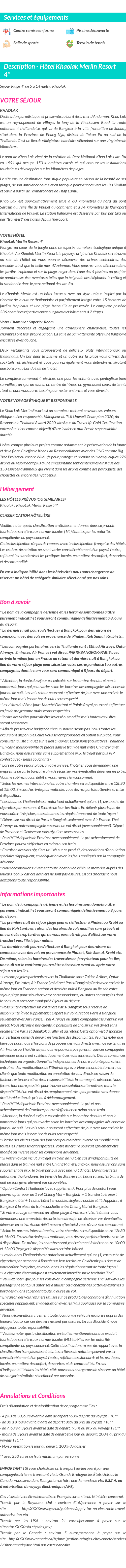 Détails du séjour
