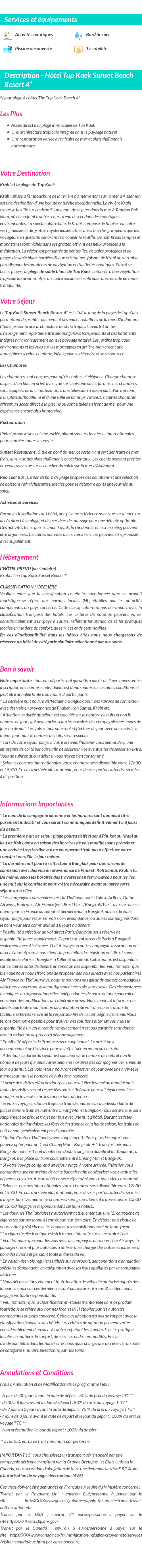 Détails du séjour