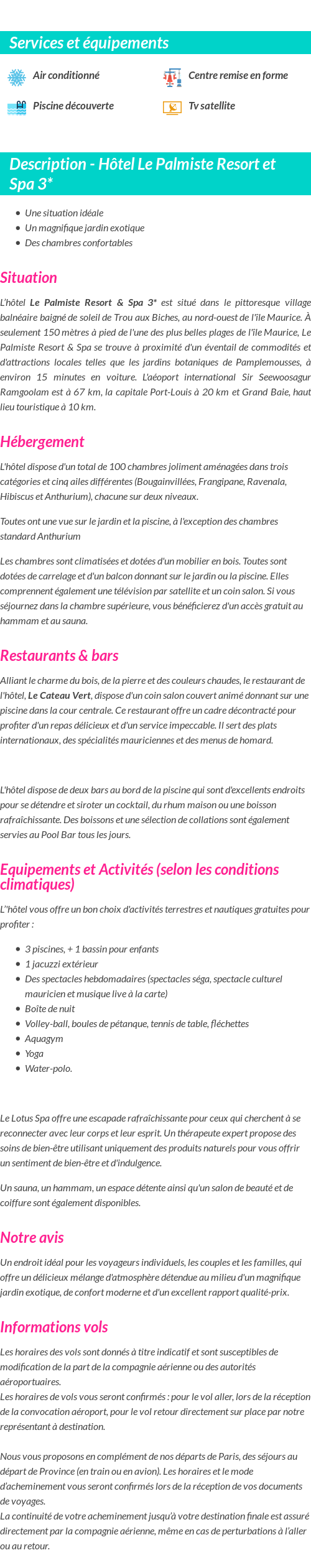 Détails du séjour