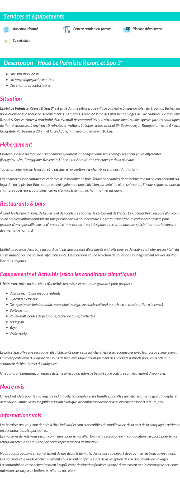 Détails du séjour
