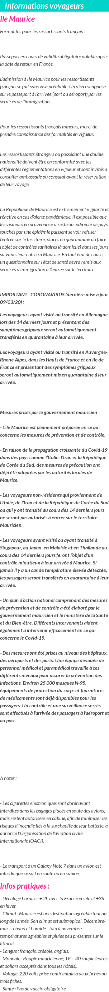 Formalités et infos voyageurs