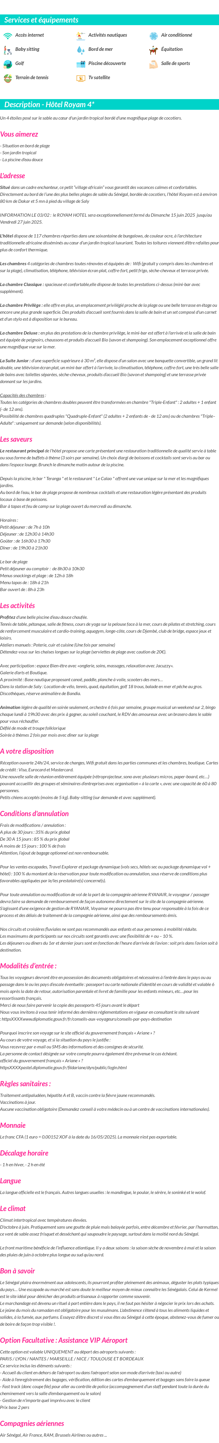 Détails du séjour